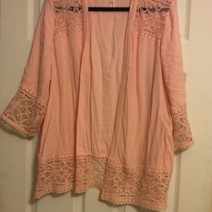 🍁NY Collection peachy pink open front cardigan